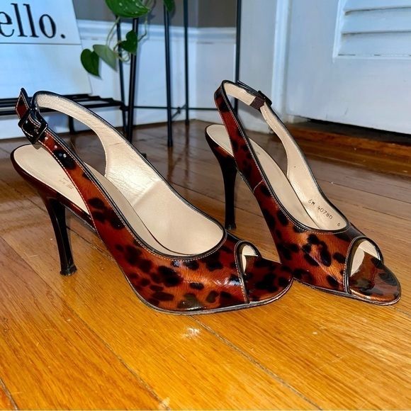 Stuart Weitzman Leopard Patent Slingback Heels - Picture 1 of 10